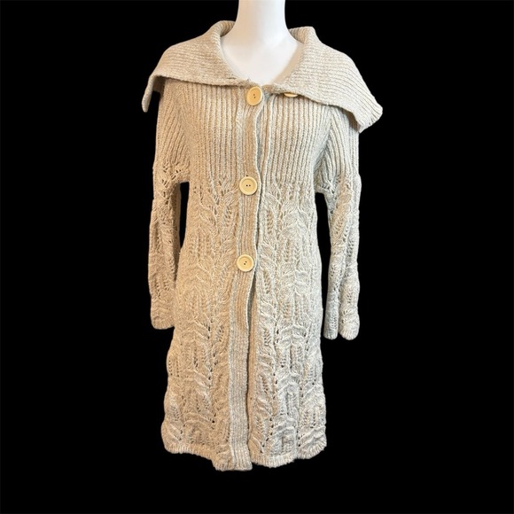 TANDEM Cowl Collar. Cream Cardigan Sweater Virgin Wool Italian Size 42 Medium - Picture 5 of 7